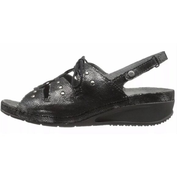 WOLKY Bombi Lace Up Leather Sandals in Black Silver Caviar - Size EU 38 / US 7 - Picture 2 of 16